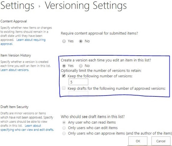 Setting Versioning Settings-